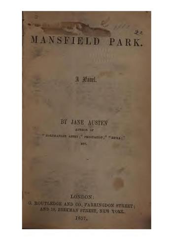 Jane Austen: Mansfield Park: A Novel (1857, Derby & Jackson)